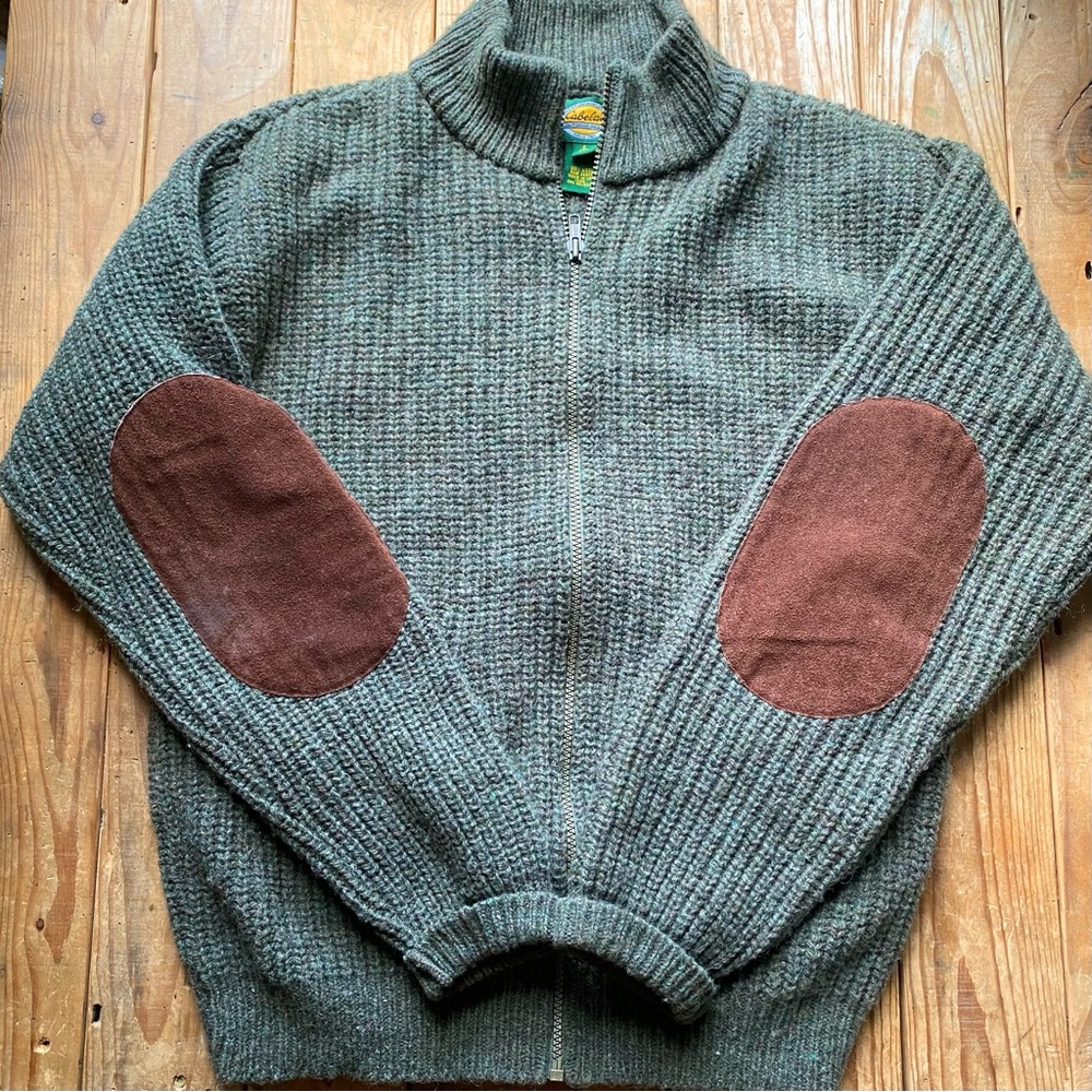 Cabela's Olive Zip-Up Sweater with Chestnut Elbow Patches